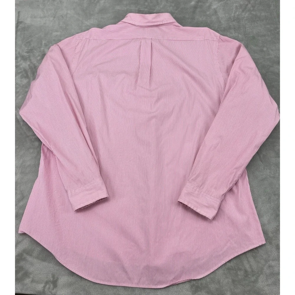 Polo Ralph Lauren Shirt Men 17/43 Pink Striped Back Pleat Button Up Long Sleeve